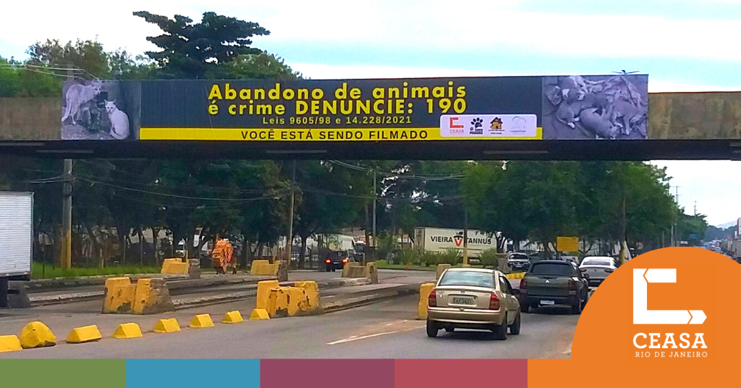 Nesta quinta-feira (15/06), a Ceasa/RJ em Irajá reinstalou, na entrada Sul, um banner de 20m de comprimento por 2m de altura conscientizando sobre o abandono de animais 